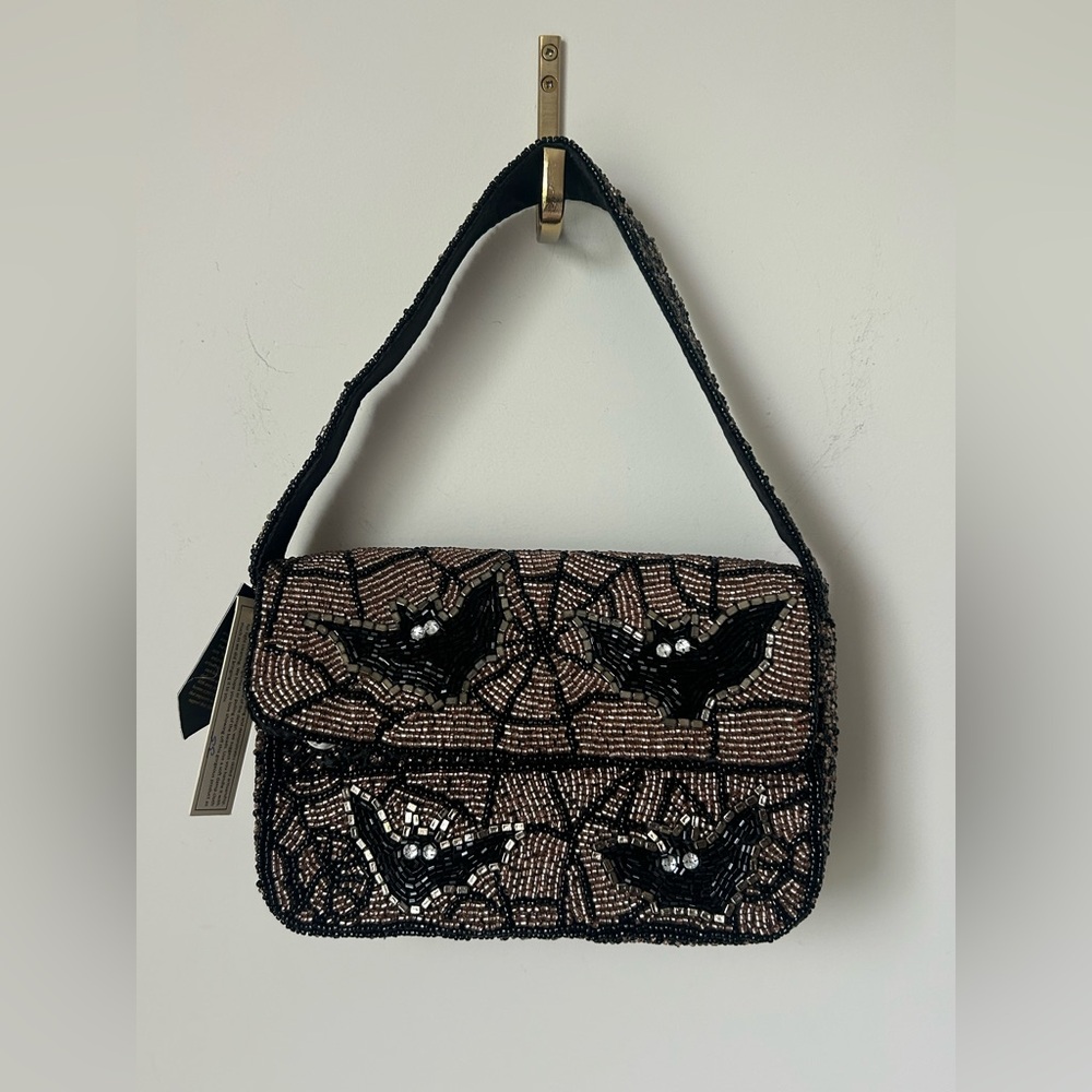 Beaded Bat Black spiderwebs shoulder Bag